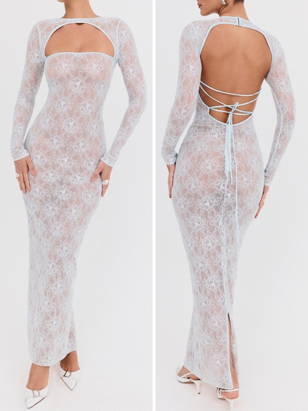 NEW House of CB Mistress Rocks Baby Blue Lace Maxi Dress Small
